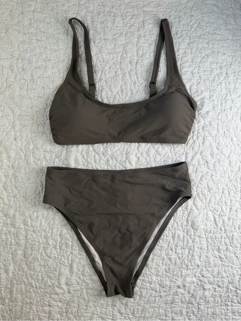 Vici Ribbed Bikini Set in Charcoal (Dark Gray)
